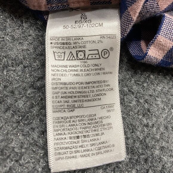 GAP Standard Fit Stretch Button Up Short Sleeve Pink Blue Mens Size XL - Picture 6 of 7